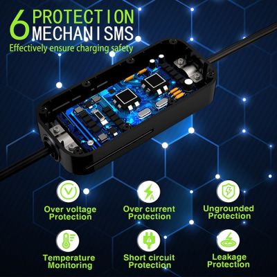 11. Qoltec Mobile charger for electric car EV with regulation 2 in 1 Type2 SCHUKO 3.5kW 230V LCD Portable Wallbox 5m