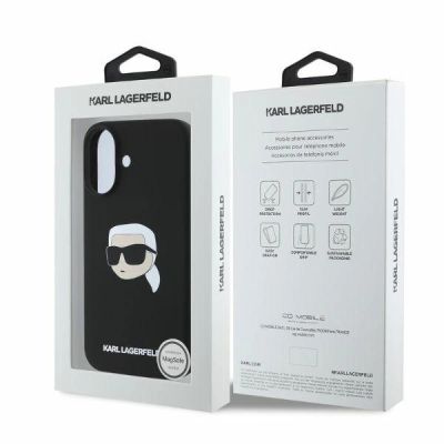 5. Karl Lagerfeld Silicone Karl Head Print MagSafe iPhone 16 Case - Black