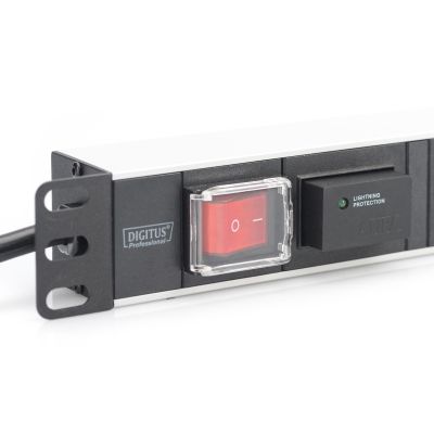 2. Digitus PDU 19" Rackmount Power Strip, 7x Schuko sockets, 2.0m, 1x Unischuko plug, 16A, on/off, surge protection, aluminum profile