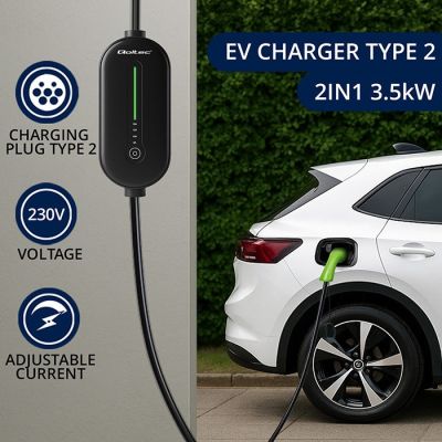 3. Mobile charger for electric cars EV with regulation 2 in 1 Type 2, 3.5kW, 230V, LCD, LED, 5m