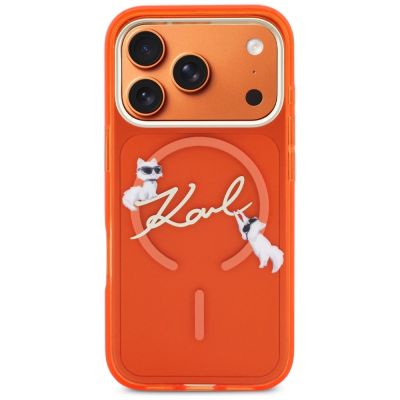 3. Karl Lagerfeld IML Choupettes Karl Script Logo MagSafe Case for iPhone 17 Pro Max - Orange