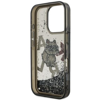 7. Karl Lagerfeld Liquid Glitter Choupette Logo Case for iPhone 16 Pro Max - Black