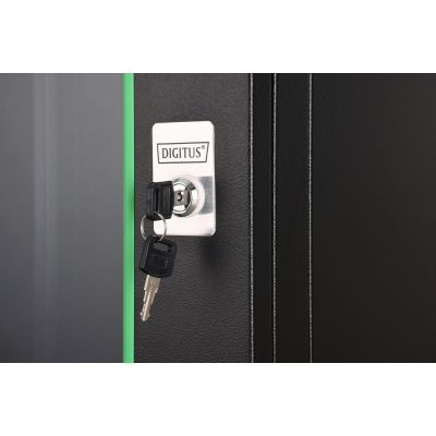 9. DYNAmic 19" 9U rack 600x600 wall-mounted network cabinet, glass door, black, undivided, assembled, 60kg