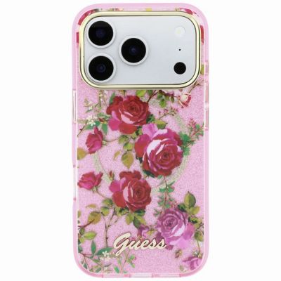 3. Guess IML Glitter Blossom Roses Case for iPhone 17 Pro / 18 Pro - Pink