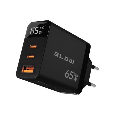 BLOW LCD MAINS CHARGER USB SOCKET + USB-CX2 PD 65W GAN BLACK WATTMETER