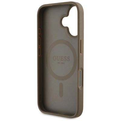 7. Guess Grained Hot Stamp Peony Triangle Logo MagSafe iPhone 16 Case - Brown