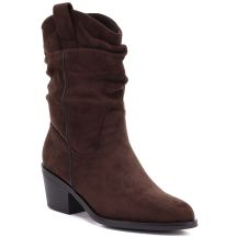 Women's ankle boots, ruffled cowboy boots, brown, Vinceza HX27-16536