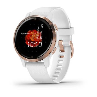 7. Garmin Venu 2S Watch (40 mm) Rose Gold Stainless Steel Bezel / White Case / Silicone Band