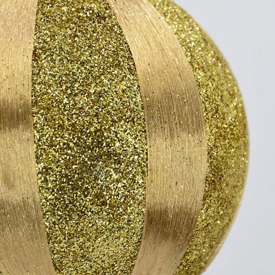 4. SHATTERPROOF PLASTIC BAUBLES 8 CM GOLD 6 PCS STRIPES MICA