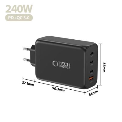 5. Tech-Protect NC240W-GaN 4-Port 240W Wall Charger - Black