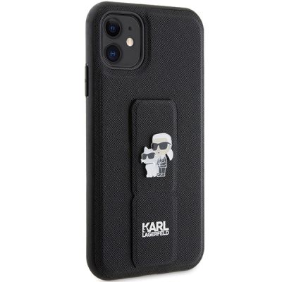 4. Karl Lagerfeld Gripstand Saffiano Karl&Choupette Pins case for iPhone 11 / Xr - black