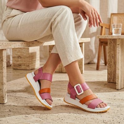 9. Rieker W2950-31 Women's Pink Leather High Heel Sandals