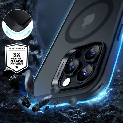2. ESR Classic Hybrid Halolock MagSafe Case Set + Tempered Glass for iPhone 16 Pro Max - Semi-Transparent with Black Frame