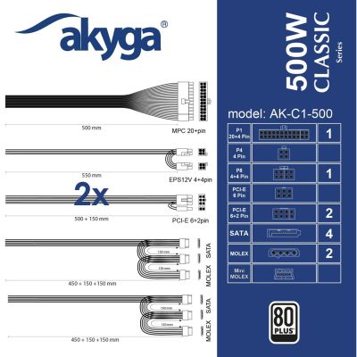 5. Akyga AK-C1-500 Power Supply Module 468 W 24-pin ATX ATX Black