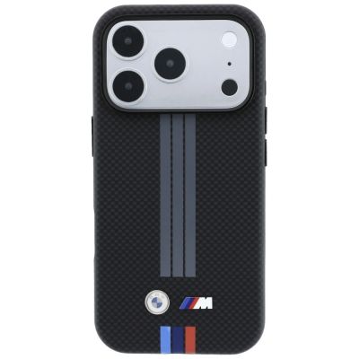 3. BMW M Quadrille Kevlar Anthracite & Tricolor Print Lines MagSafe Case for iPhone 18 Pro Max / 17 Pro Max - Black
