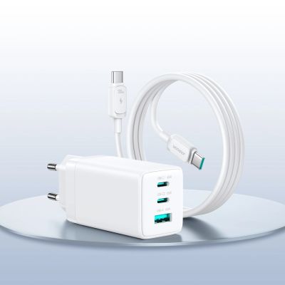 8. Joyroom JR-TG10 65W GaN 2x USB-C + USB-A wall charger with 100W USB-C - USB-C 1.2m cable - white