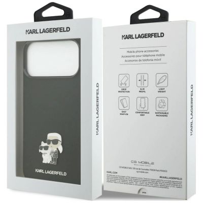 8. Karl Lagerfeld Silicone Karl&Choupette Metal Pin Case for iPhone 18 Pro Max / 17 Pro Max – Black