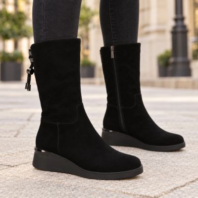 8. Women's leather high wedge ankle boots, black Filippo DBT7210