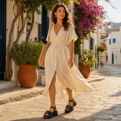 7. Women's leather sandals on a platform with decoration, black Vinceza 26-79611