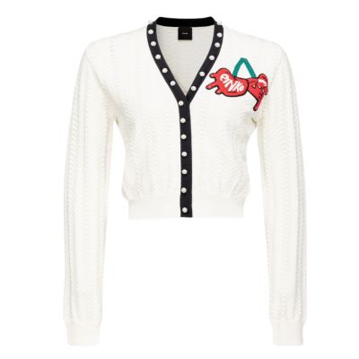 PINKO SHORT CARDIGAN WITH EMBROIDERED CHERRIES