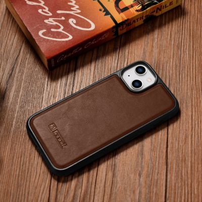 13. iCarer Leather Oil Wax Genuine Leather Case for iPhone 14 Plus (MagSafe Compatible) Brown (WMI14220719-BN)