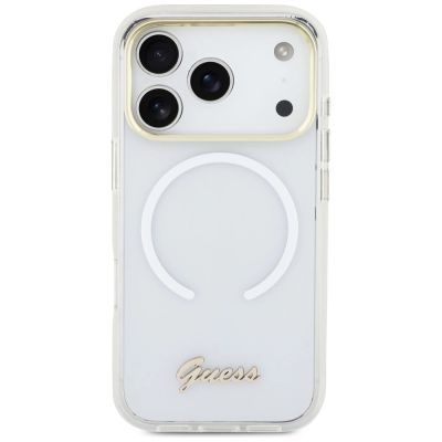 3. Guess IML Gradient Script Metal MagSafe Case for iPhone 17 Pro - White