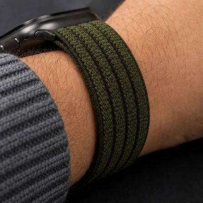 8. Tech-Protect Nylon Sport Band for Apple Watch 44 / 45 / 46 / 49 mm - Dark Green