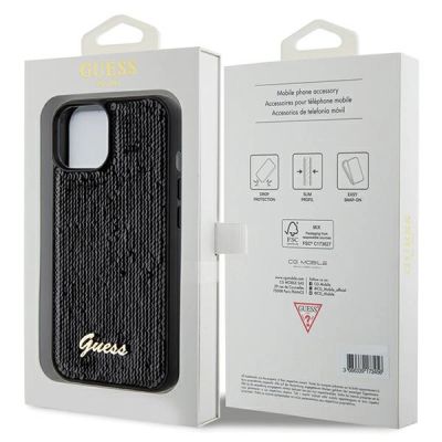 8. Guess Sequin Script Metal case for iPhone 14 / 15 / 13 - black