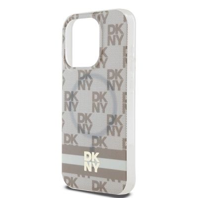 6. DKNY IML Checkered Mono Pattern & Printed Stripes MagSafe case for iPhone 15 Pro Max - beige