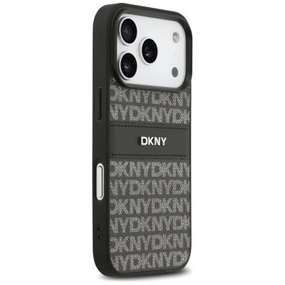4. DKNY Repeat Texture Pattern with Tonal Stripe iPhone 17 Pro Case - Black