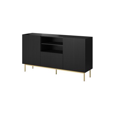 PAFOS chest of drawers on a gold steel frame, 150x40x90, matt black