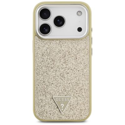 3. Guess Glitter Triangle Logo MagSafe Case for iPhone 17 Pro - Gold