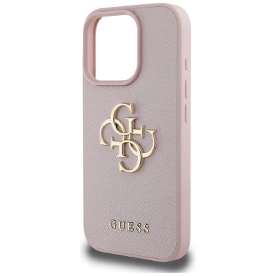 6. Guess Grained Big 4G Logo Small Classic Logo Case for iPhone 16 Pro - Pink