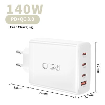 5. Tech-Protect NC140W-GAN 4-Port 140W Wall Charger - White