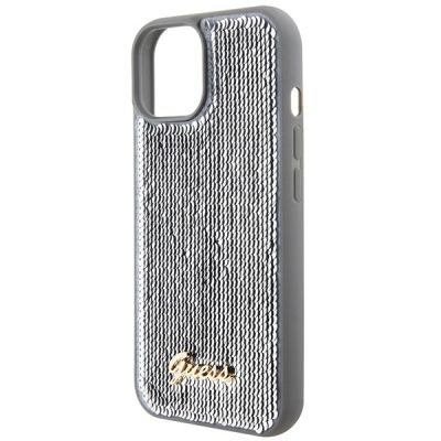6. Guess Sequin Script Metal case for iPhone 15 - silver