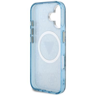 7. Guess IML Metal Glitter 4G Circle Triangle MagSafe Case for iPhone 16 - Blue
