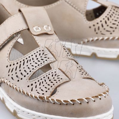 10. Rieker W RKR651 beige leather openwork shoes with velcro