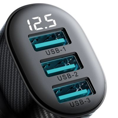 3. Joyroom JR-CCD03 3.4A Car Charger with Display 3x USB-A - Black