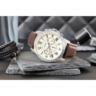 6. FOSSIL Grant Leather Men's Watch FS4735 + BOX