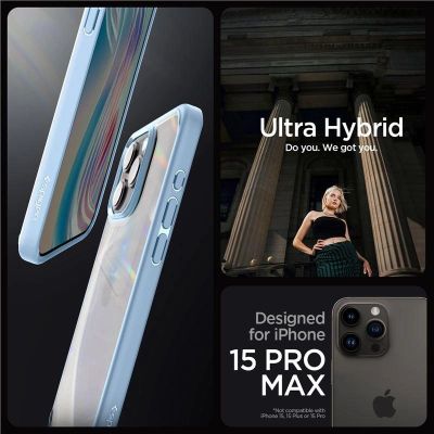 4. Spigen Crystal Hybrid Case for iPhone 15 Pro Max - Clear Blue