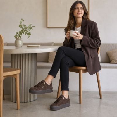 9. Women's leather platform sneakers, brown, Filippo DP3533