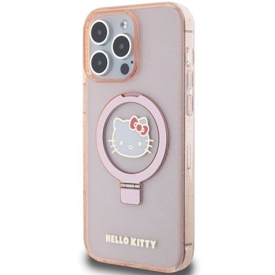 2. Hello Kitty Ring Stand Glitter Electrop Logo MagSafe Case for iPhone 15 Pro Max - Pink