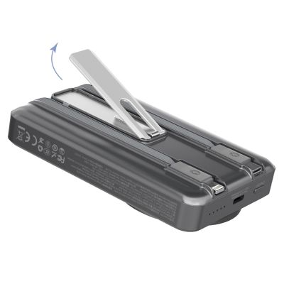 8. Dudao K29 10000mAh PD 20W MagSafe Power Bank with Metal Case, Stand and Built-in USB-C/ Lightning Cables - Gray