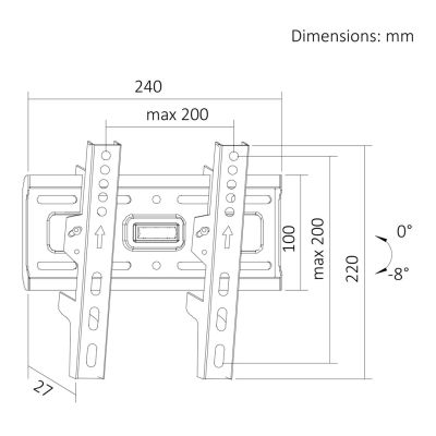 11. MACLEAN TV MOUNT / HANGER 13-43'' MACLEAN TV MOUNT / HANGER, MAX VESA 200X200, 13-43", UP TO 45KG, BLACK, TILT ADJUSTMENT