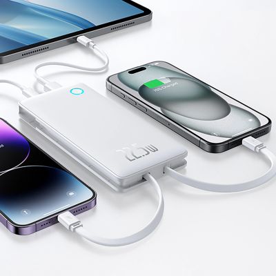 21. Baseus Airpow Lite 10000mAh 22.5W Power Bank with Built-in USB-C and Lightning Cables - White