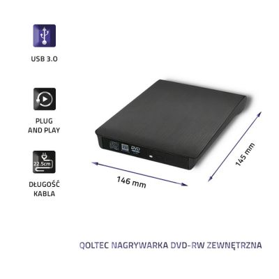 5. QOLTEC EXTERNAL DVD-RW RECORDER | USB 3.0 | BLACK