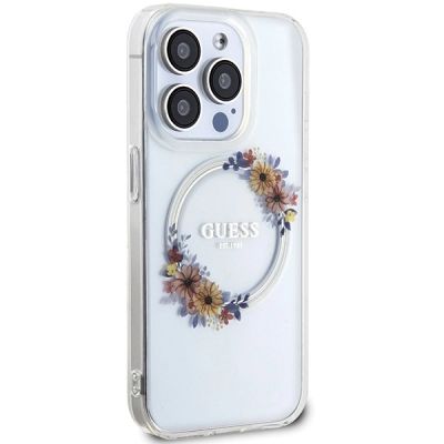 4. Guess IML Flowers Wreatch MagSafe case for iPhone 15 Pro - transparent