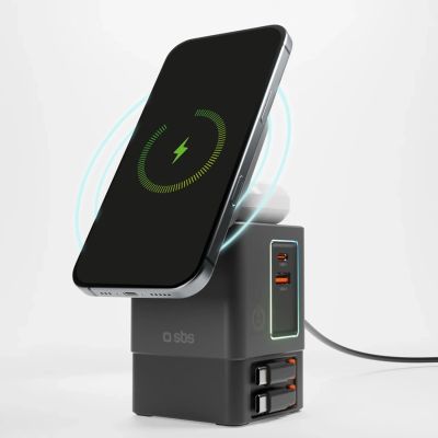 7. SBS Power Dock 6-in-1 with MagSafe, Stand, and USB-C Cables 65W – Black
