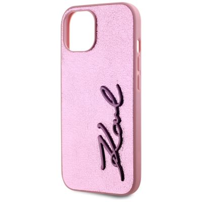 6. Karl Lagerfeld Wrinkled Metal Signature iPhone 15 Case - Pink