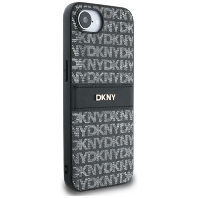 4. DKNY Repeat Texture Pattern with Tonal Stripe case for iPhone 16e - black